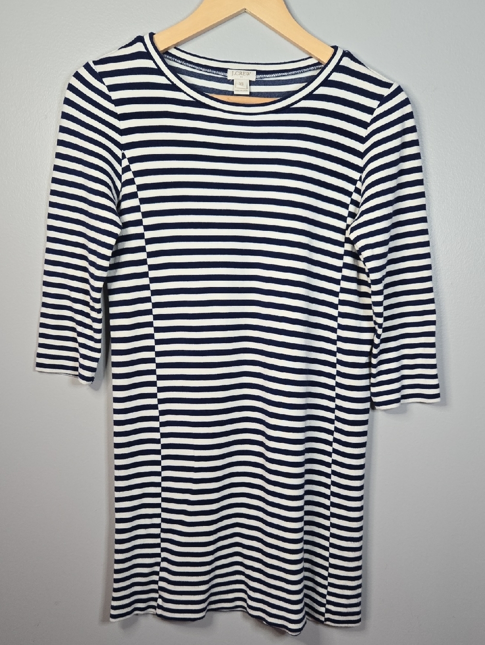 J. Crew Size XS Navy & White Striped Preppy Nautical 3/4 Sleeve Dress